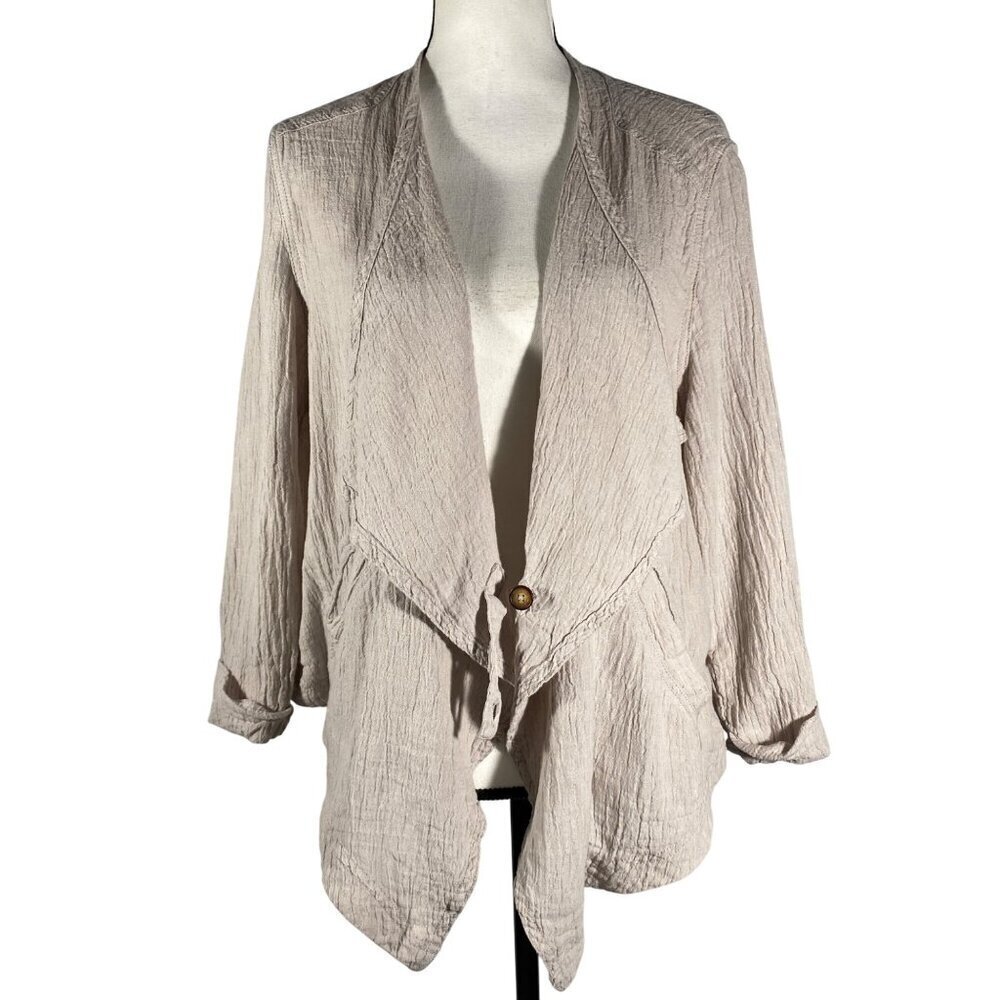 Poetry linen textured asymmetrical hem cardigan top neutral taupe women’s 14
